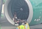 HT10. HORROR ON THE TARMAC: A Frontier plane’s engine shredded…